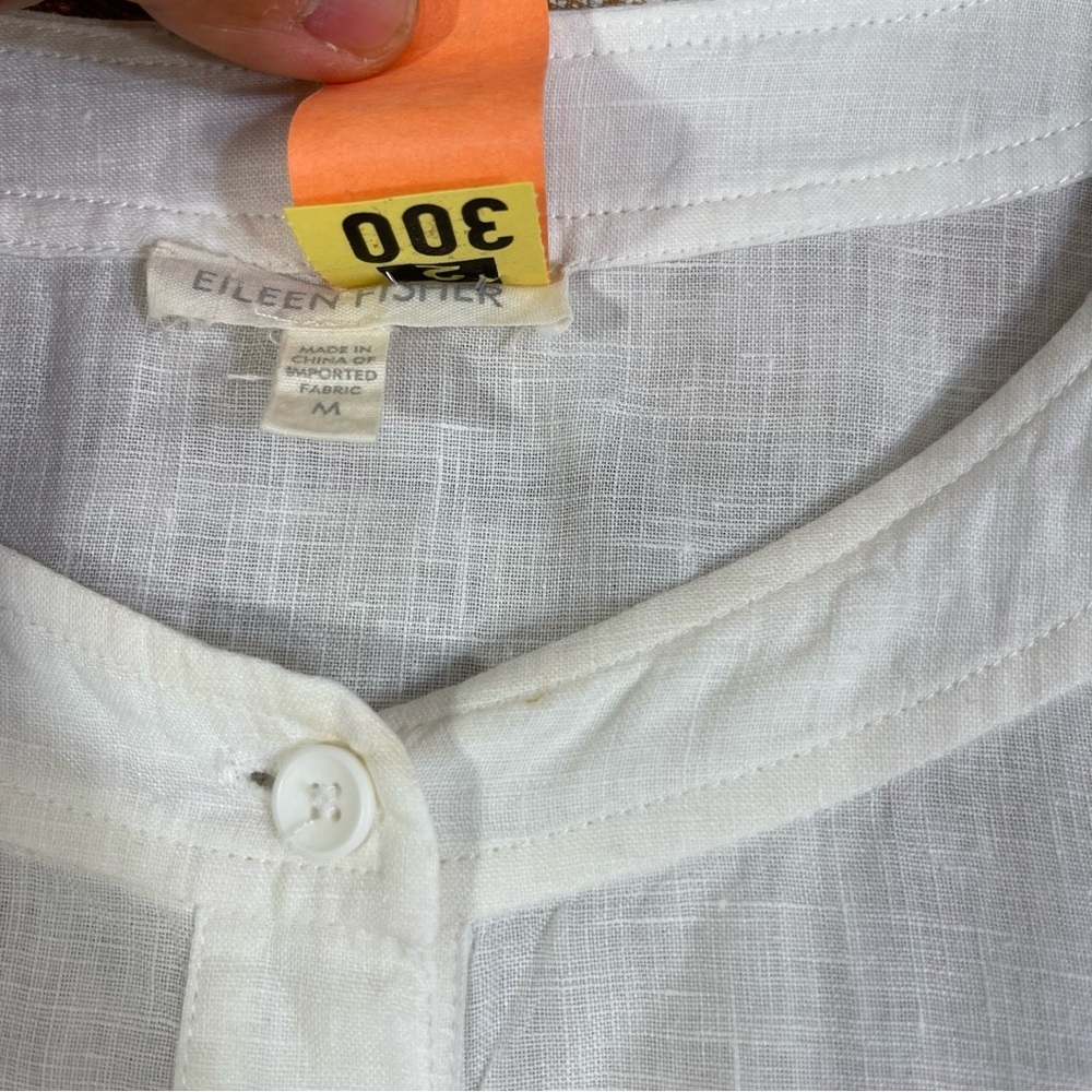 Eileen Fisher Women's White 100% Irish Linen Half Button Long Sleeve Tunic Sz M - Picture 7 of 11